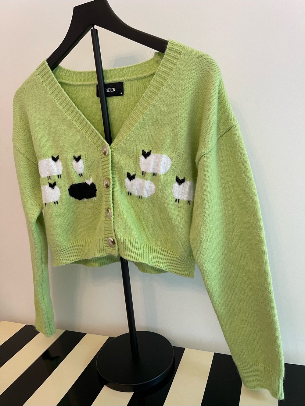 Cider V-Neck Lime Green Cardigan with Sheep - Picture 3 of 10